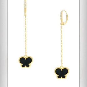 Butterfly 14K Goldplated & Onyx Drop Earrings